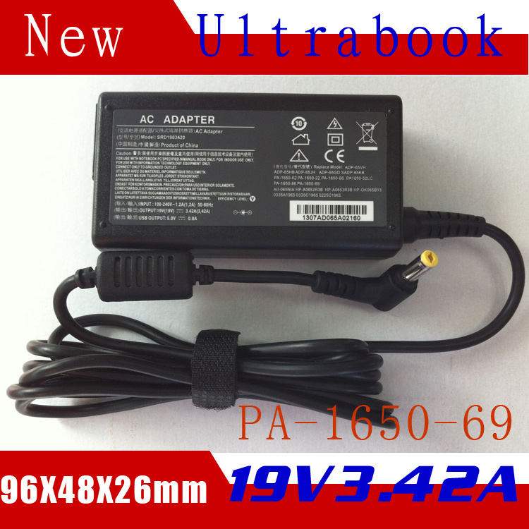 Factory direct sale 19V 3.42A 65W 5.5mm*1.7mm laptop adapter Ultrabook adapter replace PA-1650-69 S3