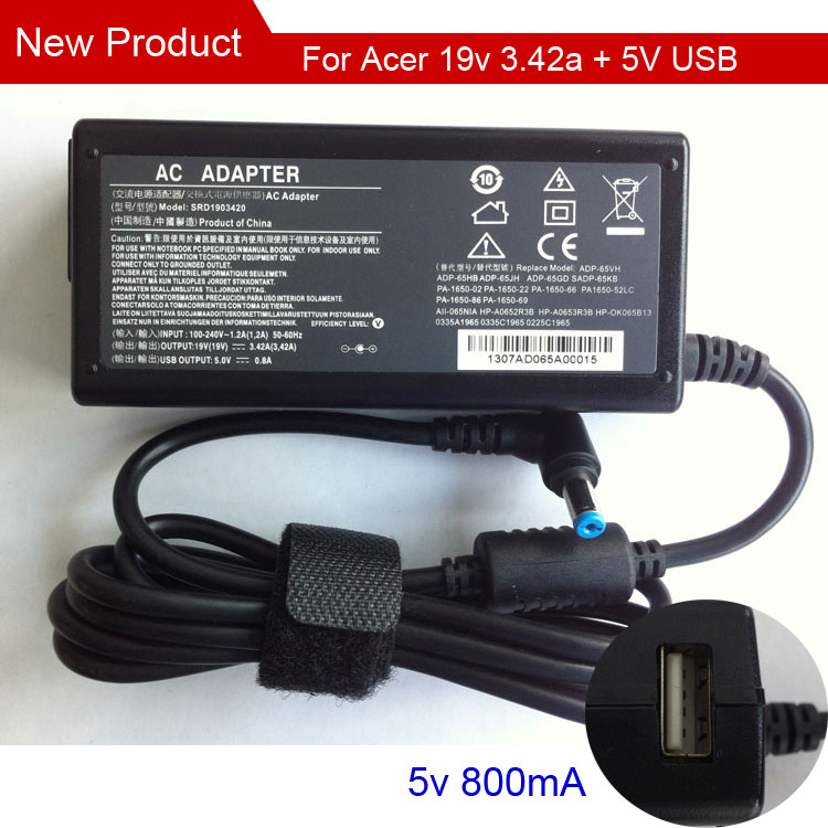 Factory direct sale 19V 3.42A 65W 5.5mm*1.7mm with usb laptop adapter power adapter replace PA-1650-02
